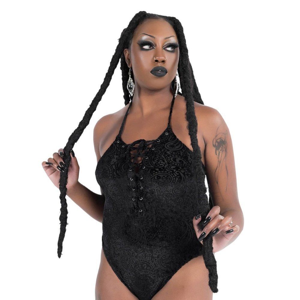 Black Lace Up One Piece Halter Top Killstar NEW